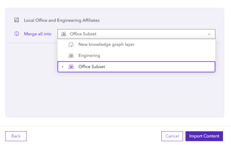 Advanced import layer merging for maps with multiple knowledge graph layers that reference the same knowledge graph as the project